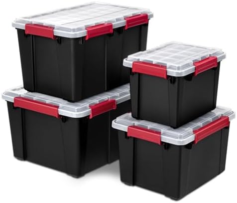 Sterilite 12 Pack Gasket Box, Stackable Plastic 20 Gallon Storage Container with Lids, Black - Waterproof and Dustproof Tote for Home Organization - Image 6
