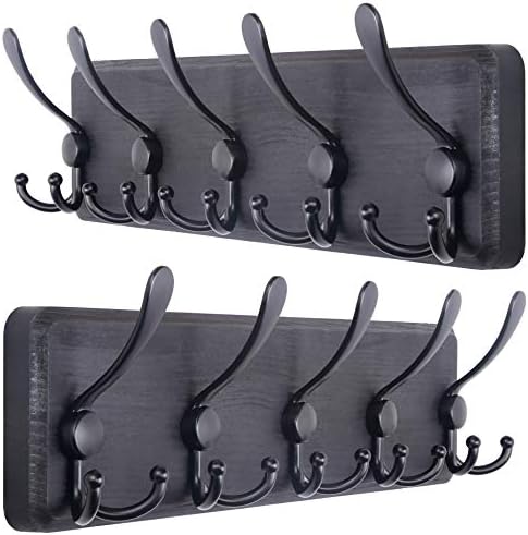 SKOLOO Rustic Wall Mounted Coat Rack: 16" Stud Spacing, Pine Real Wood Plank Wall Coat Rack with 5 Triple Hooks, Farmhouse Coat Hanger Wall Mount for Hanging Backpack Jacket Coat Hat,Pack of 2 by SKOLOO