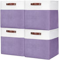 Bagnizer 13x13 Cube Storage Bins, Collapsible Fabric Storage Box, 4 Pack Closet Baskets with Handles for Organizing, Shelf, Toys, Clothes, Home, Office, Nursery (Purple&White) by Bagnizer