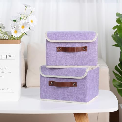 ANMINY Fabric Storage Box Bins with Lids, Purple, 13"x9"x7.9", 4 Pack - Image 2