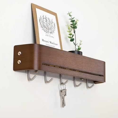 Key Holder Wall Mount with Shelf | Brown | 17 inch - Image 5