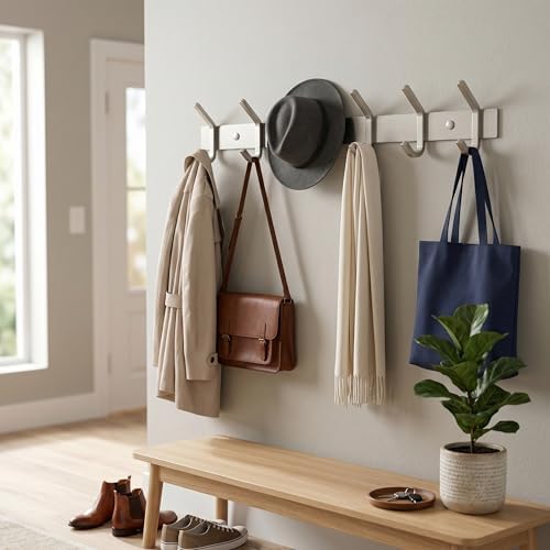 Coat Rack Wall Mount – Brushed Nickel 17 Inch Stainless Steel Hook Rail with 6 Heavy Duty Double Coat Hooks – Wall Mounted Coat Hanger for Entryway, Bathroom, Bedroom, Towel, Hat Organizer - 6 Pack - Image 6