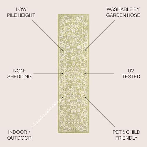 JONATHAN Y Weave Floral Indoor Outdoor Runner Rug 2X8 Green/Cream, Tela Bohemian Textured for Backyard, Patio, Porch, Easy-Cleaning, High Traffic, Pet-Friendly, Non-Shedding (SMB100D-28) - Image 2