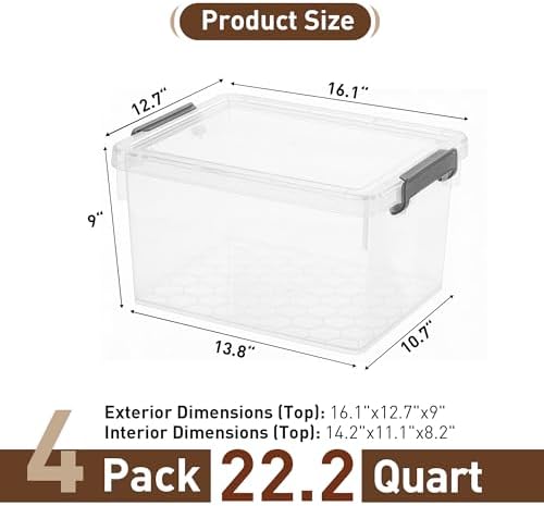 Citylife 22.2 Qt Ultra-Thick Plastic Clear Storage Bins with Lids, 4-Pack - Image 3