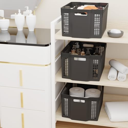 6-Pack Stackable Storage Baskets, Large Woven Plastic Organizer - Image 6