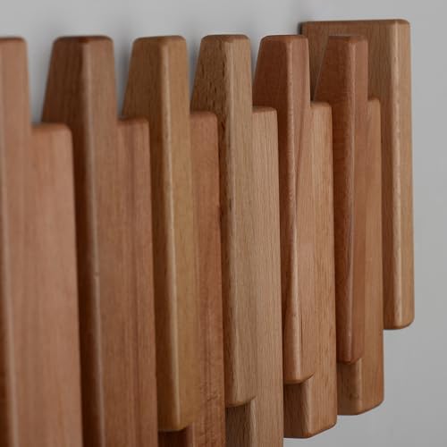 Beech Piano Key Coat Rack with Shelf & 8 Flip Hooks - Image 3