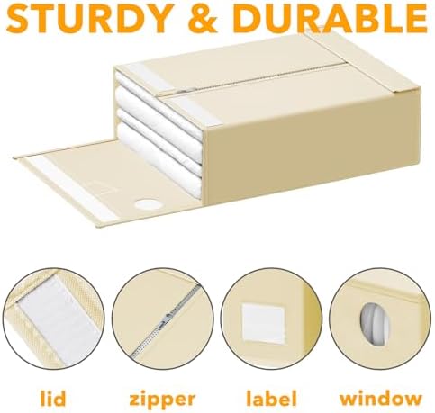 SpaceAid 12 Pack Bed Sheet Organizers and Storage, Foldable Organizer for Linen Closet, Set Folder Keeper With Window XL (Queen & King Size) Bedding Container (Beige) - Image 6