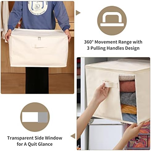 3 Pack Canvas Comforter & Blanket Storage Bags with Clear Window, Beige - Image 4