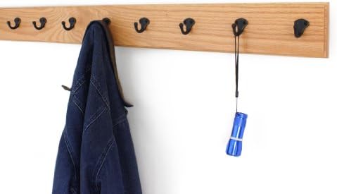 PegandRail Oak Wall Mounted Coat Rack with Aged Bronze Singular Style Hooks 4.5" Ultra Wide (Natural, 20" x 4.5" with 4 Hooks) - Image 3