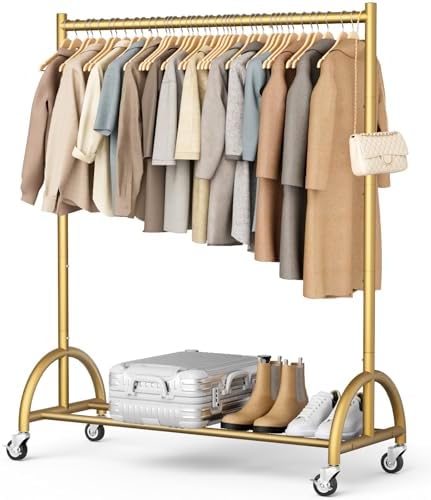 MISSLO Heavy Duty Clothing Rack with Wheels Rolling Clothes Racks for Hanging Clothes, Coats, Garment, Dress, Gold by MISSLO