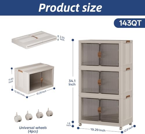 SAILUN Stackable Storage Bins with Lid, 143QT 3Pack Beige - Image 2