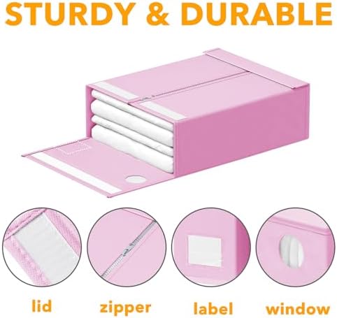 SpaceAid 8 Pack Bed Sheet Organizers and Storage, Foldable Organizer for Linen Closet, Set Folder Keeper with Window XL (Queen & King Size) Bedding Container (Pink, 8 Pack) - Image 6