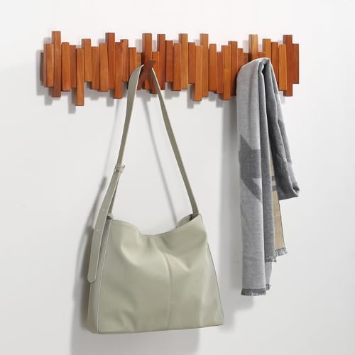 Coat Rack Wall Mount Piano Flip Down Wall Hook Rack 6 Hooks Cherry - Image 3