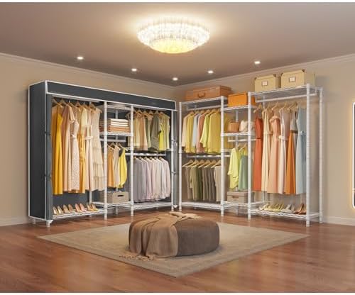 VIPEK Classic V6C Heavy Duty Covered Clothes Rack 5 Tiers Wire Garment Rack Large Size Wardrobe Closet White Metal Clothing Rack with Black Oxford Cover, 70.1" L x 17.3" W x 76.4" H, Max Load 870 LBS - Image 2