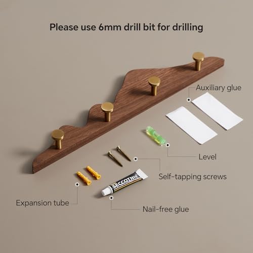 Wall Coat Rack, Walnut Wood, 4 Hooks - Image 3