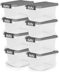 Hefty 6.5 Qt Flat-Lid Storage Bin with Lid, Stackable Plastic Storage Container, Organizer for Home, Office & Classroom, 8 Pack, Gray by Hefty