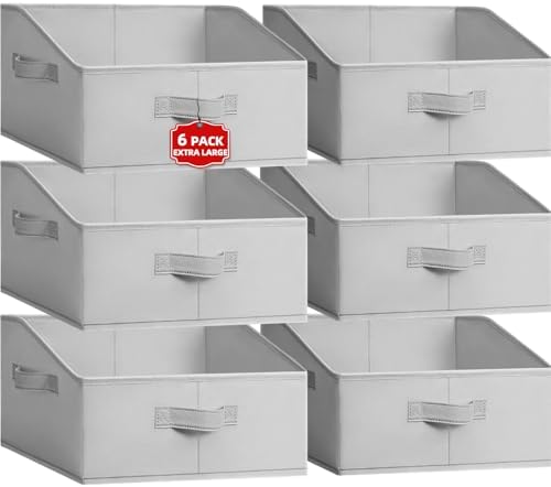 Extra Large Closet Organizers Bins 6 Pack - Blanket Basket for Organizing/Home Clothes Storage Bins for Jeans/Toy Organizers for Nursery/Wardrobe Shelf Closet Organization for Purse Hats Towel by Criusia