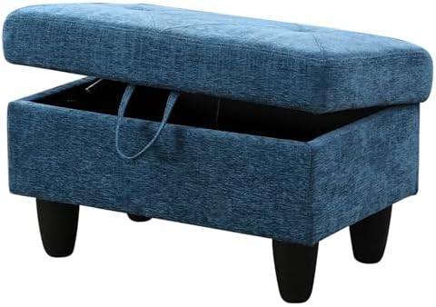 28.5'' Ottoman with Storage, Linen Ottoman Foot Rest for Living Room Upholstered Footstool, Perfect Storage Ottoman Bench Bag Floor Chair for Bedroom or Entryway, Blue - Image 6