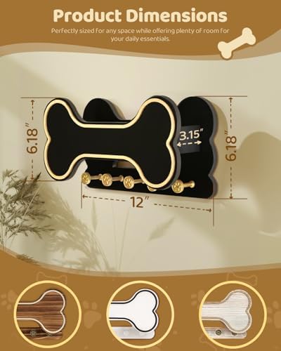 MTERSN Cute Dog Leash Holder for Wall for Dog Stuff Organizer, Black - Image 6