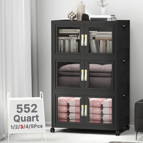 552QT Stackable Storage Bins with Lids, 138Gal Foldable Storage Cabinets by VNVTO