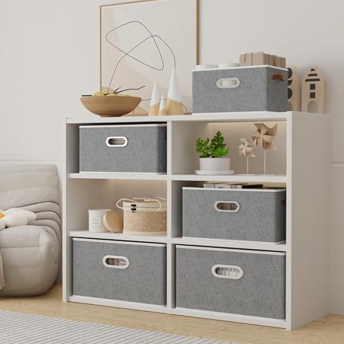 Yawinhe Collapsible Fabric Storage Bins,15.0x9.8x8.3in,Grey,4-Pack - Image 3