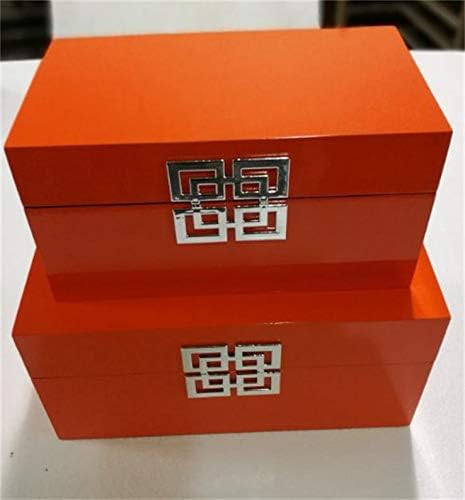 Galt International Storage Boxes - Large & Small Decorative Storage Box w/Hinged Lid - Classic Design Wood Decor Boxes with Geometric Opening Clasp - Home & Office Storage - Set of 2 (Orange) - Image 2