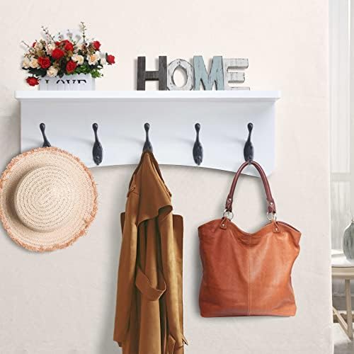 TEG01B Coat Rack Wall Mount with Shelf and 5 Hooks - 17-Inch Heavy Duty Pine Wood Entryway Rack - For Mudroom, Kitchen, Bathroom - Image 3