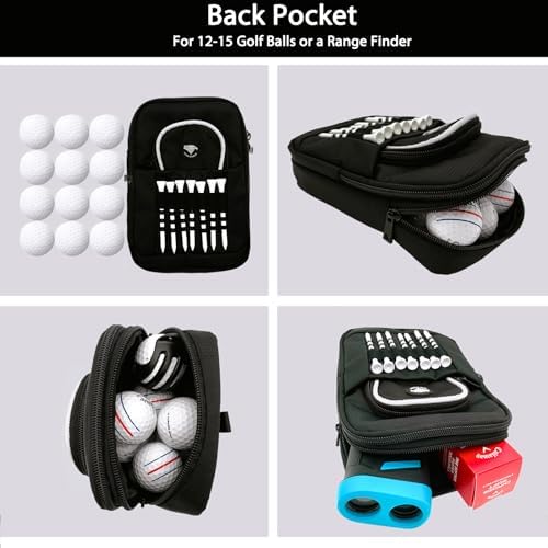 Golf Bag Pouch for Balls and Accessories | 3 Zipper Pockets | Detachable Clip | Store Up to 15 Balls | Front Tee Holder and 10 Bamboo Tees 3 1/4 in - Image 2