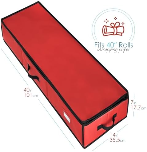 Hearth & Harbor Wrapping Paper Storage Container - Christmas Storage Bag with Ribbon Dispenser and Interior Pockets - Gift Wrap Organizer Fits Up to 26 Rolls of 40" Length, Red - Image 7