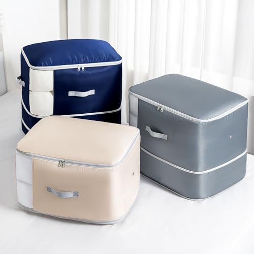 Comforter Storage Bag - 130L Large Capacity Blanket Storage Bags 3-Layer Ultra Space Saving Self Compression Organizer, Washable Compression Bags for Storage Comforter Blanket, 4-Pack, Beige - Image 7