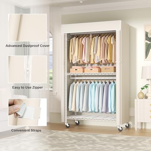 FUTASSI White Clothing Rack with Beige Cover, P1C Rolling Closets - Image 5
