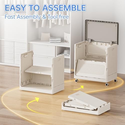HAIXIN 130QT Large Storage Bin with Lid and Wheels, Cream White - Image 6