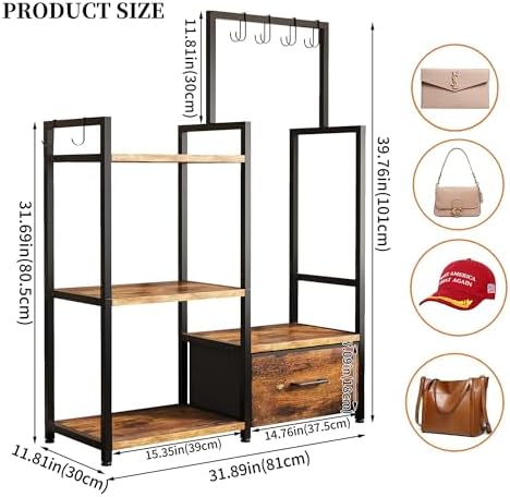 3-Tier Wooden Purse Display with Large Drawer & 6 Hooks - Image 3