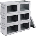 Homsorout Stackable Storage Bins with Lids - Medium Storage Box with Lids, Foldable Storage Bins, Wardrobe Clothes Organizer with Window, Cubes Storage Bins for Living Room, 6 Pack, Blended by Homsorout