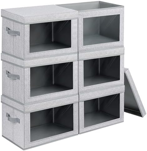 Homsorout Stackable Storage Bins with Lids - Medium Storage Box with Lids, Foldable Storage Bins, Wardrobe Clothes Organizer with Window, Cubes Storage Bins for Living Room, 6 Pack, Blended by Homsorout