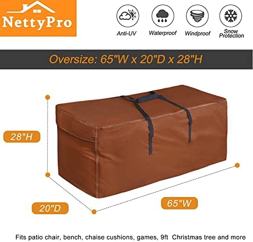NettyPro Outdoor Patio Cushion Storage Bags Water-Resistant Extra Large 9 Ft Christmas Tree Cushion Bags for Storage, 65 x 20 x 28 Inch, Brown - Image 5