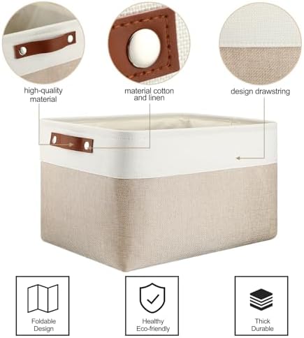 Uiifan 8 Pack 16 x 12 x 10 Inch Large Storage Baskets Collapsible Fabric Storage Cubes Bins with Handles for Shelves Closets Nursery Home Clothes Toys Organizers, Beige - Image 6