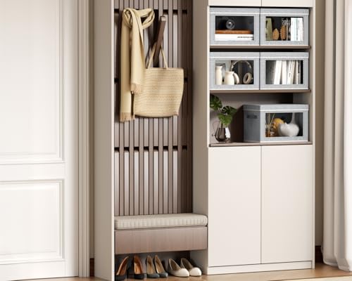 Homsorout Collapsible Storage Bins with Lids - Stackable Storage Containers with Window, 6 Pack Fabric Cube Bins for Closet, Home & Office Organization Baskets, Light Gray, 14.9" x 9.8" x 9.8" - Image 6