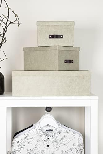 Bigso Box of Sweden Set of 3 Storage Boxes with Lids - Organiser Box For Clothes, Office Equipment and More - Wardrobe Storage Boxes with Labels for Bedding or Seasonal Clothing - Beige - Image 7