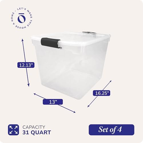 HOMZ Clear Plastic Storage Bins with Latching Lids, 31 Qt, Gray, 4 Pack - Image 6
