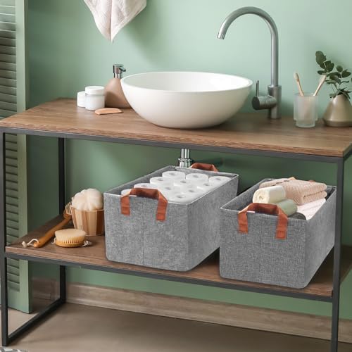 Storage Baskets for Closet with Metal Frame, Fabric Storage Bins for Shelves, Shelf Baskets and Bins with Handles for Clothes Toys Organization, 4-Pack - Image 4