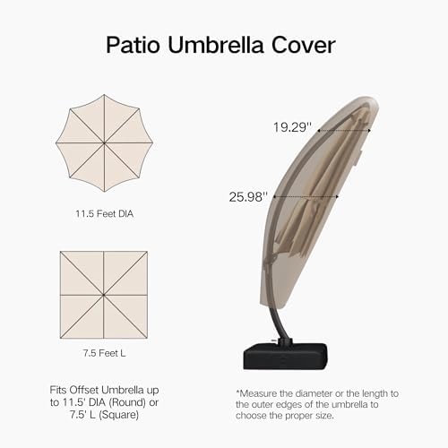 Kingdura Cantilever Patio Umbrella Cover with Zipper, 600D Polyester Waterproof Outdoor Umbrella Cover fits 7.5 to 11.5FT Offset Umbrella with Curved Cantilever and Straight Pole, Beige - Image 2