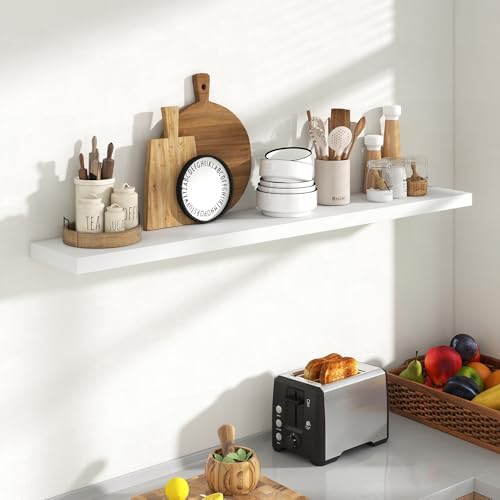 Acovy 55 Inch Floating Shelves, 8 Inch Deep Floating Shelves for Wall, Hanging Shelf with Invisible Brackets, Deep Shelves for Bathroom, Bedroom, Living Room, White, Set of 1 - Image 3
