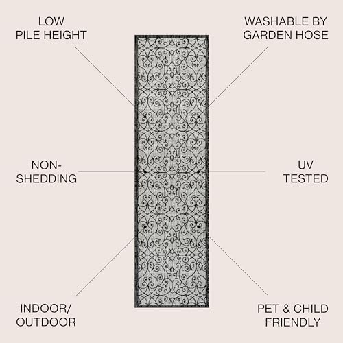 Eyely Filigree Weave Runner Rug 2X8 Light Gray/Black, Indoor Outdoor Rug - Image 4