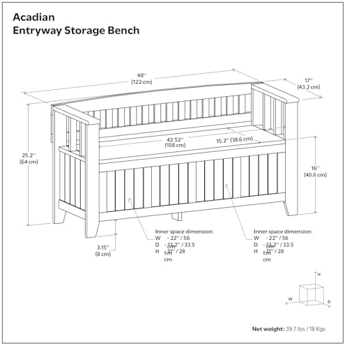 SIMPLIHOME Acadian Storage Bench and Cabinet Set in Distressed Grey - Image 3