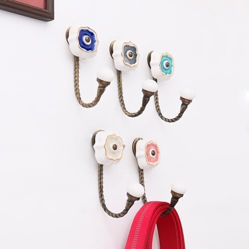 Indian Shelf Pack of 6 Ceramic Wall Hooks for Hanging Clothes - Multicolor Solid Gold Line Wall Coat Hooks - Ceramic Clothing Hooks - Solid Gold Line Keys Hanging by IndianShelf