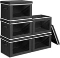 Homsorout Stackable Storage Bins with Lids - Large Decorative Basket with Lids, Fabric Foldable Closet Organizer Bins, Shelf Organizer for Living Room, Dorm, 5 Pack, Black by Homsorout