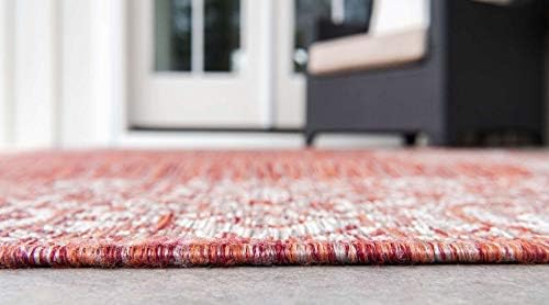 Unique Loom Outdoor Border Collection Area Rug - Floral Border (5' 3" x 8' Rectangle, Rust Red/ Ivory) - Image 4