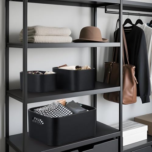 HofferRuffer Faux Leather Storage Baskets Bins with Velvet Lining for Organizing, Storage, Gifts, Set of 3 Nesting Shelf Baskets Decorative Storage Boxes for Home Organization (Black) - Image 5