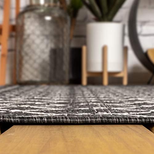 Eyely Moroccan Textured Weave Round Rug 3 Ft Black/Gray, Indoor Outdoor Rug - Image 3